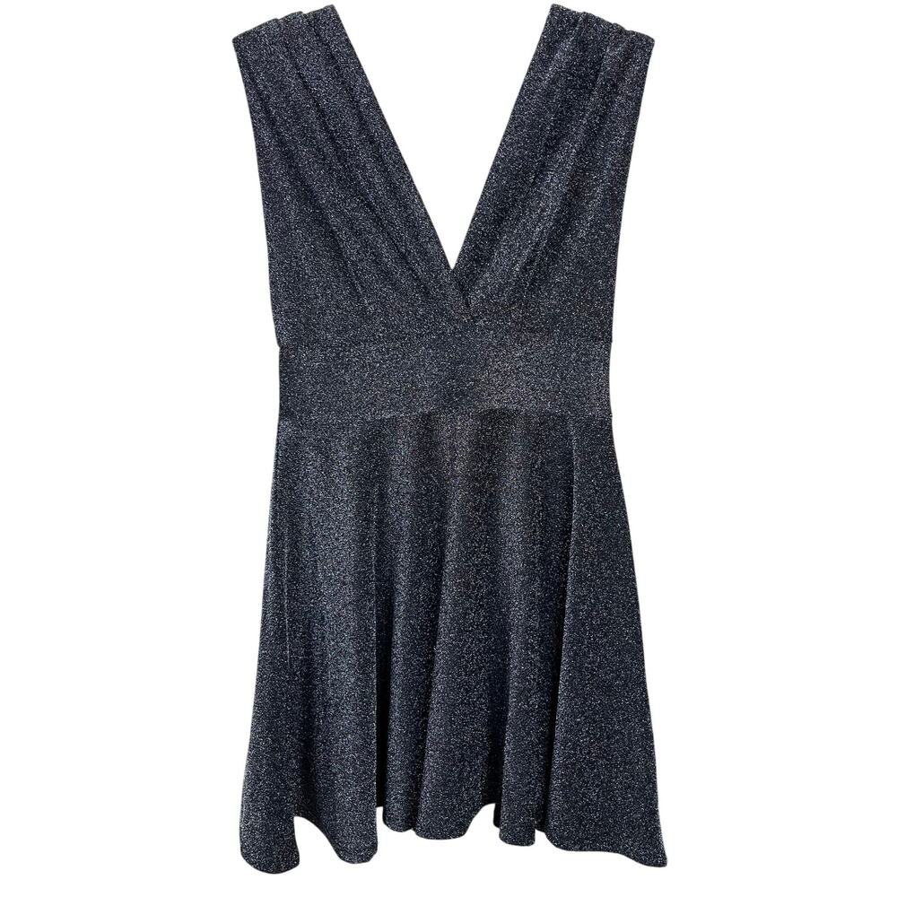 Fraiche by J Women’s Medium Black Silver Lurex Metallic Mini Dress Y2K